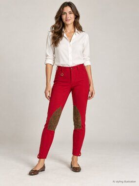 Ralph Lauren Size 4 Red Jodhpur Riding Pants Brown Knee Patches Equestrian